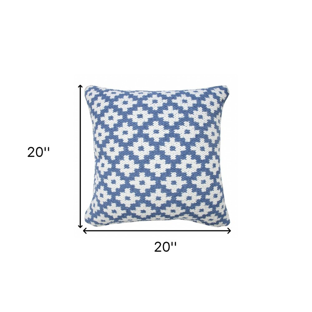 20" X 20" Orange And White 100% Cotton Geometric Zippered Pillow