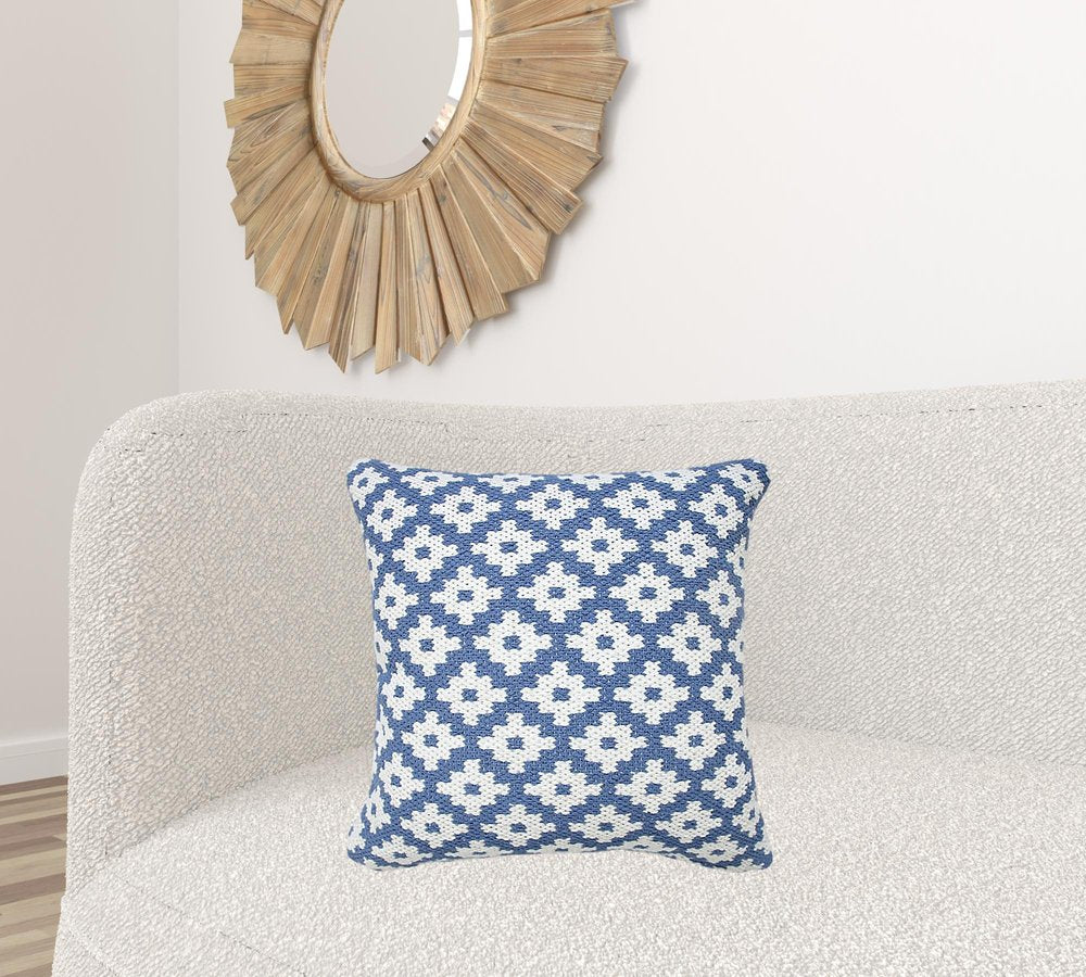 20" X 20" Orange And White 100% Cotton Geometric Zippered Pillow