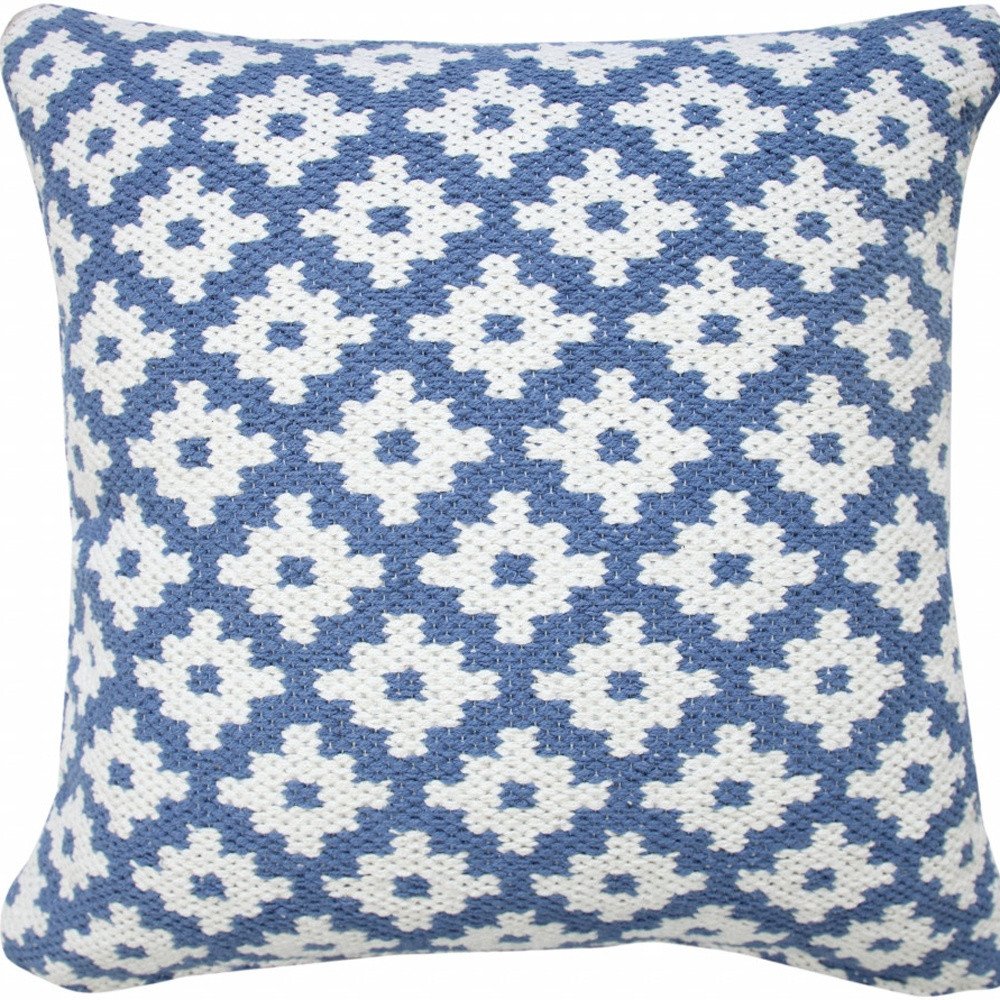 20" X 20" Orange And White 100% Cotton Geometric Zippered Pillow