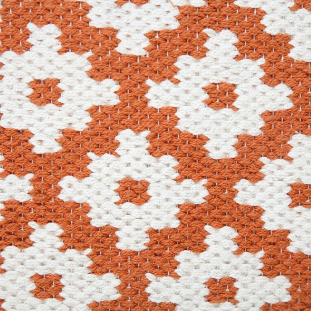 20" X 20" Orange And White 100% Cotton Geometric Zippered Pillow