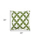 20" X 20" Green And White 100% Cotton Geometric Zippered Pillow