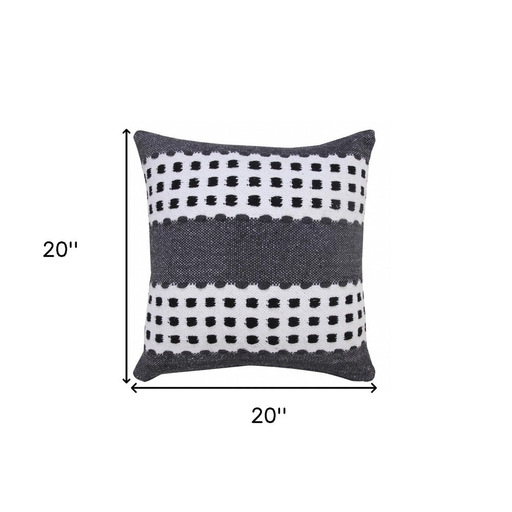 14" X 36" Yellow Black And White Cotton Striped Throw Pillow