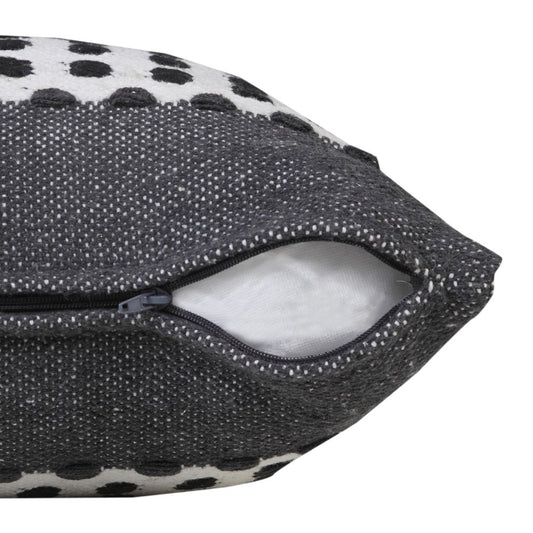 14" X 36" Yellow Black And White Cotton Striped Throw Pillow