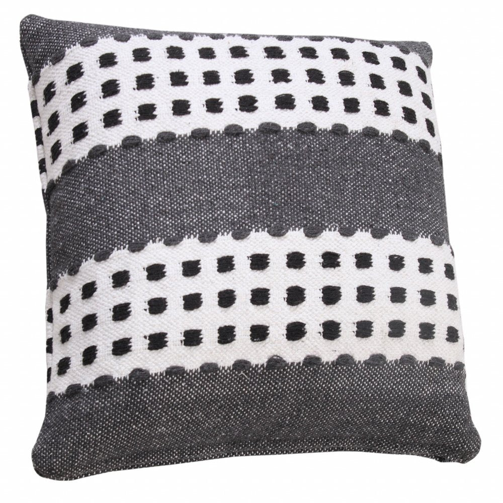 14" X 36" Yellow Black And White Cotton Striped Throw Pillow