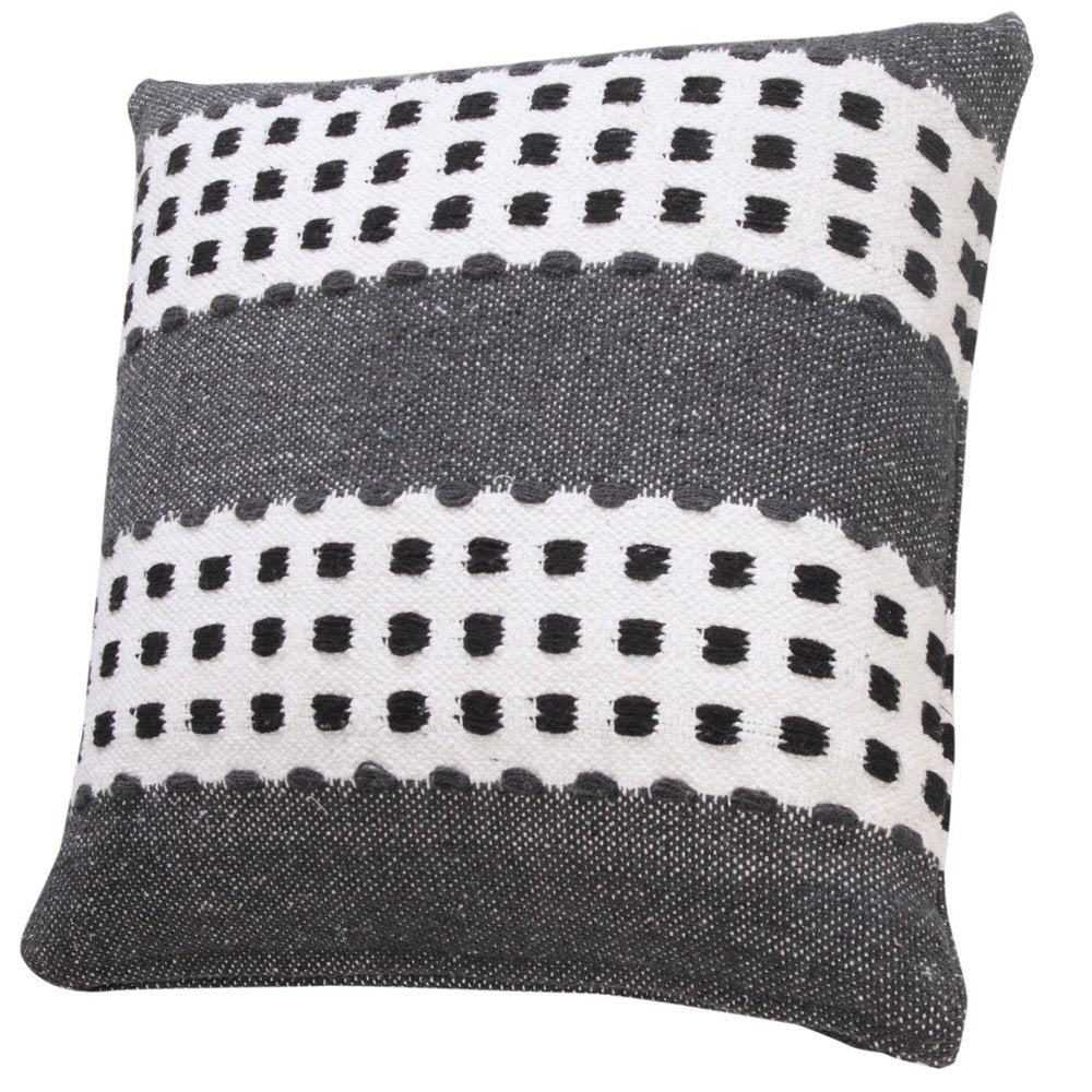 14" X 36" Yellow Black And White Cotton Striped Throw Pillow