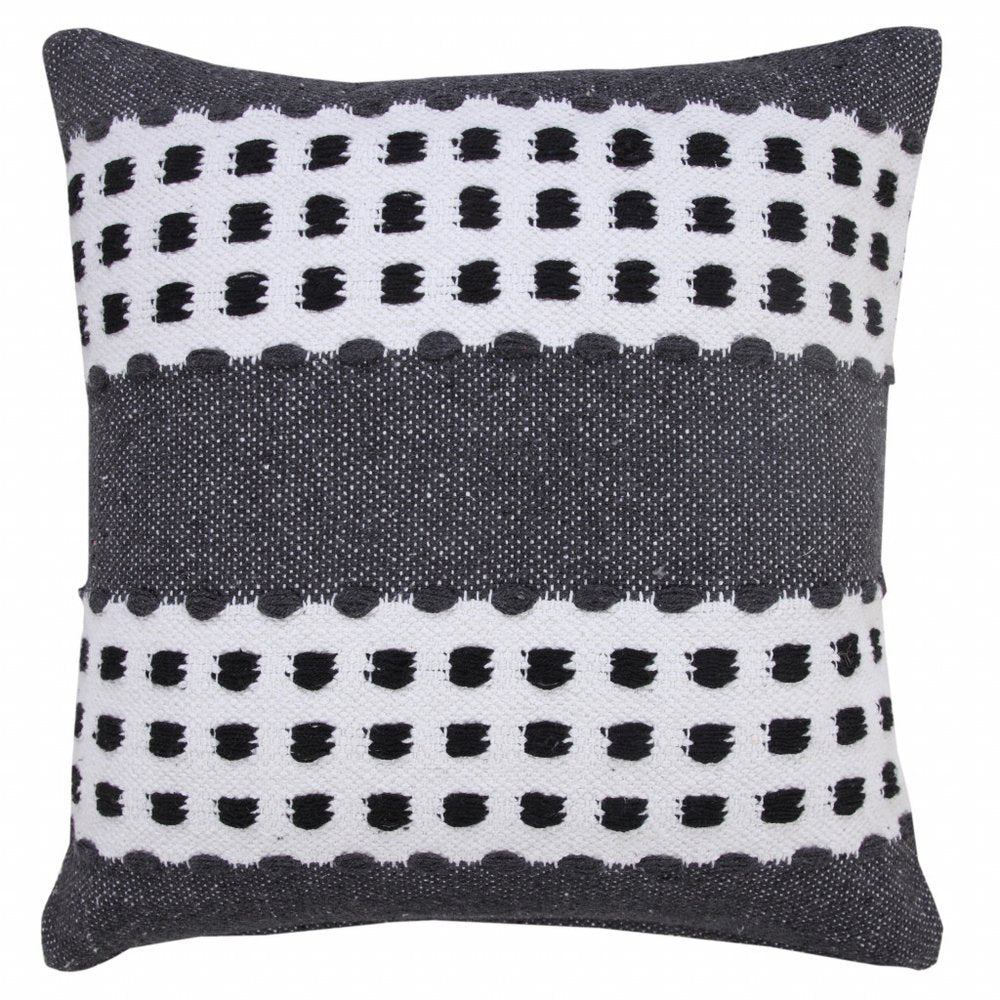 14" X 36" Yellow Black And White Cotton Striped Throw Pillow
