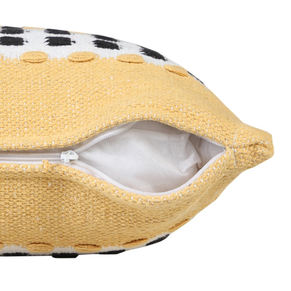 14" X 36" Yellow Black And White Cotton Striped Throw Pillow