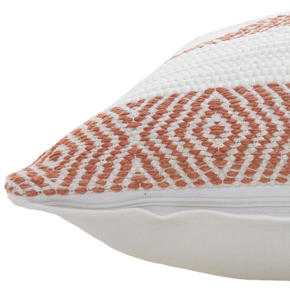 20" X 20" Orange And White 100% Cotton Striped Zippered Pillow