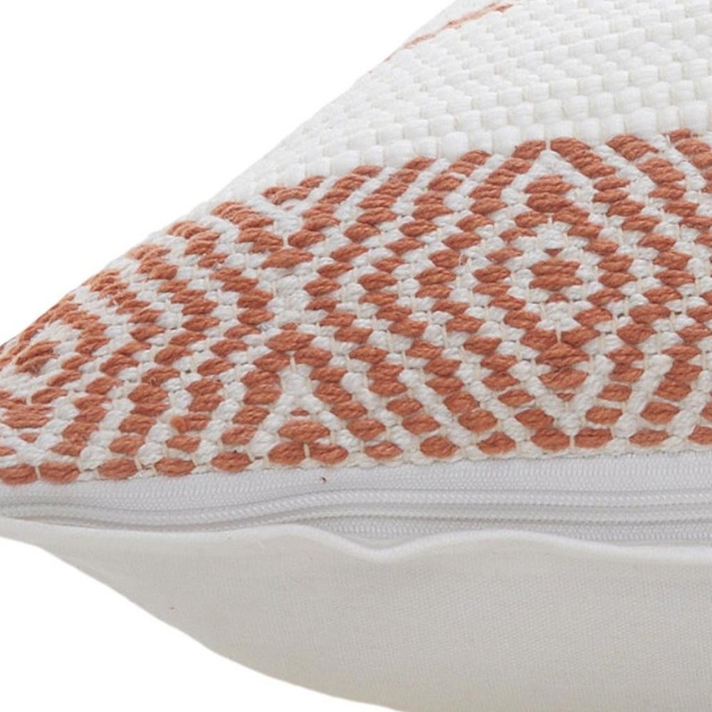 20" X 20" Orange And White 100% Cotton Striped Zippered Pillow