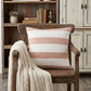 20" X 20" Orange And White 100% Cotton Striped Zippered Pillow