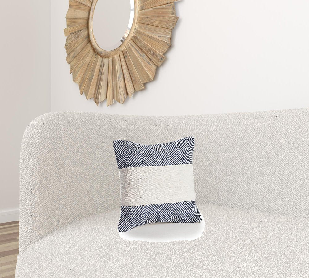 18" Blue and Ivory Throw Pillow