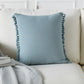 14" X 36" Light Blue Cotton Lumbar Throw Pillow With Fringe