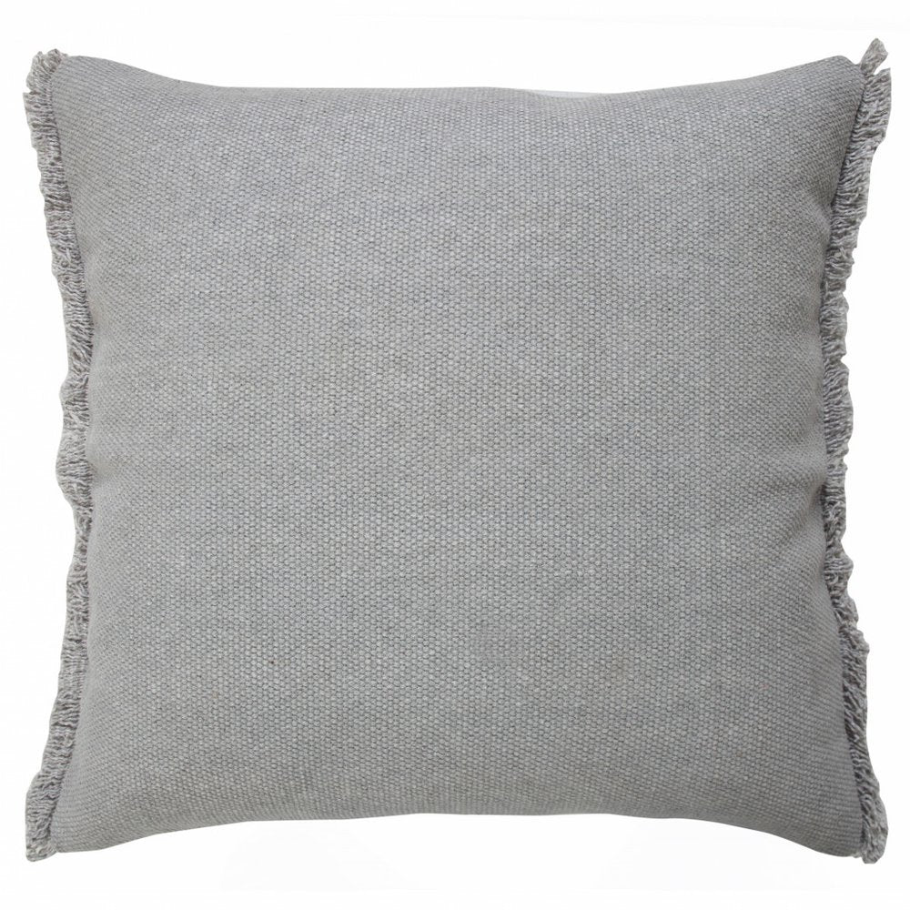 14" X 36" Light Blue Cotton Lumbar Throw Pillow With Fringe