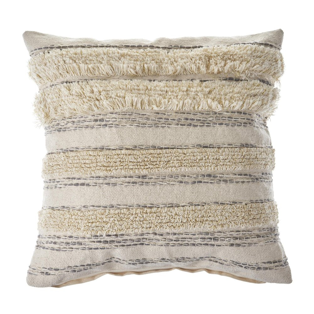 14" X 36" Cream Gray And Tan Cotton Striped Throw Pillow