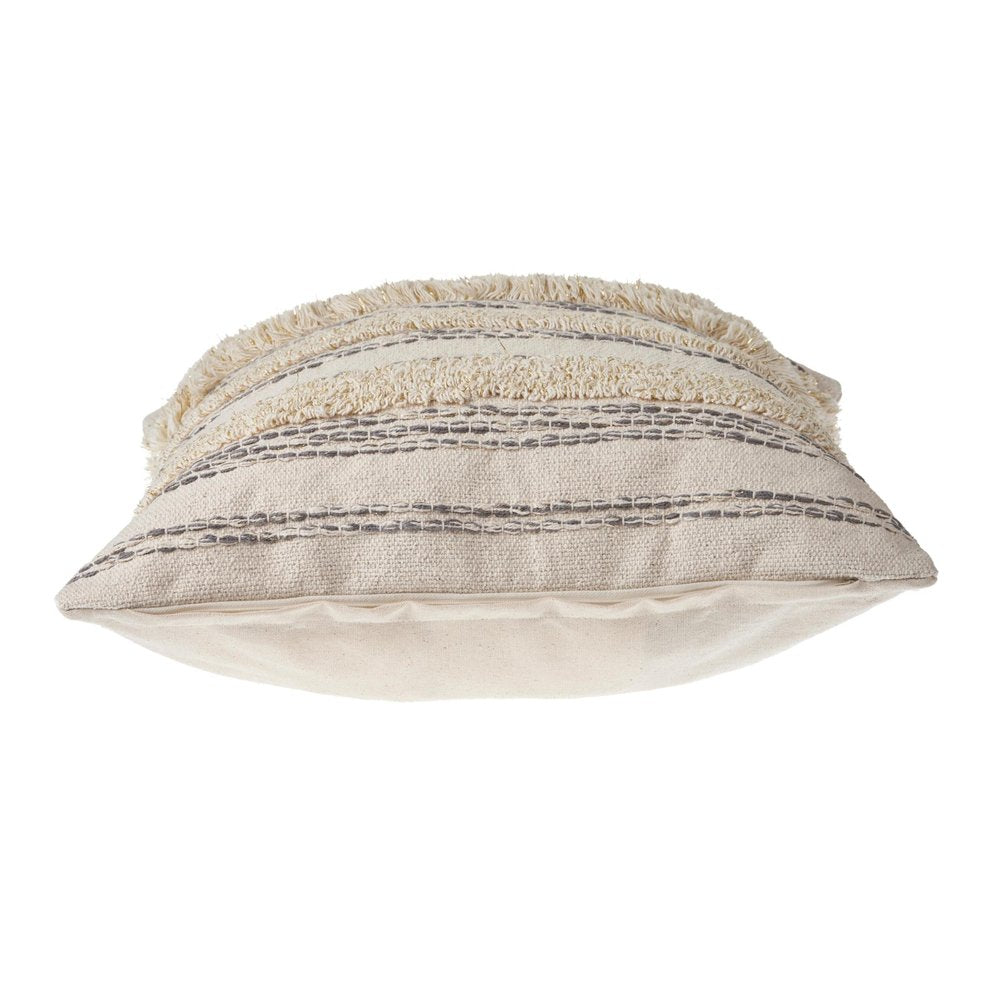 14" X 36" Cream Gray And Tan Cotton Striped Throw Pillow