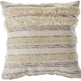 20" Cream Gray And Tan Cotton Striped Throw Pillow