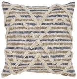 18" Blue And Beige Cotton Striped Throw Pillow