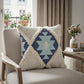 20" X 20" Blue And Cream 100% Cotton Geometric Zippered Pillow