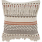 18" Beige and Red Throw Pillow with Fringe