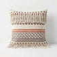 18" Beige and Red Throw Pillow with Fringe