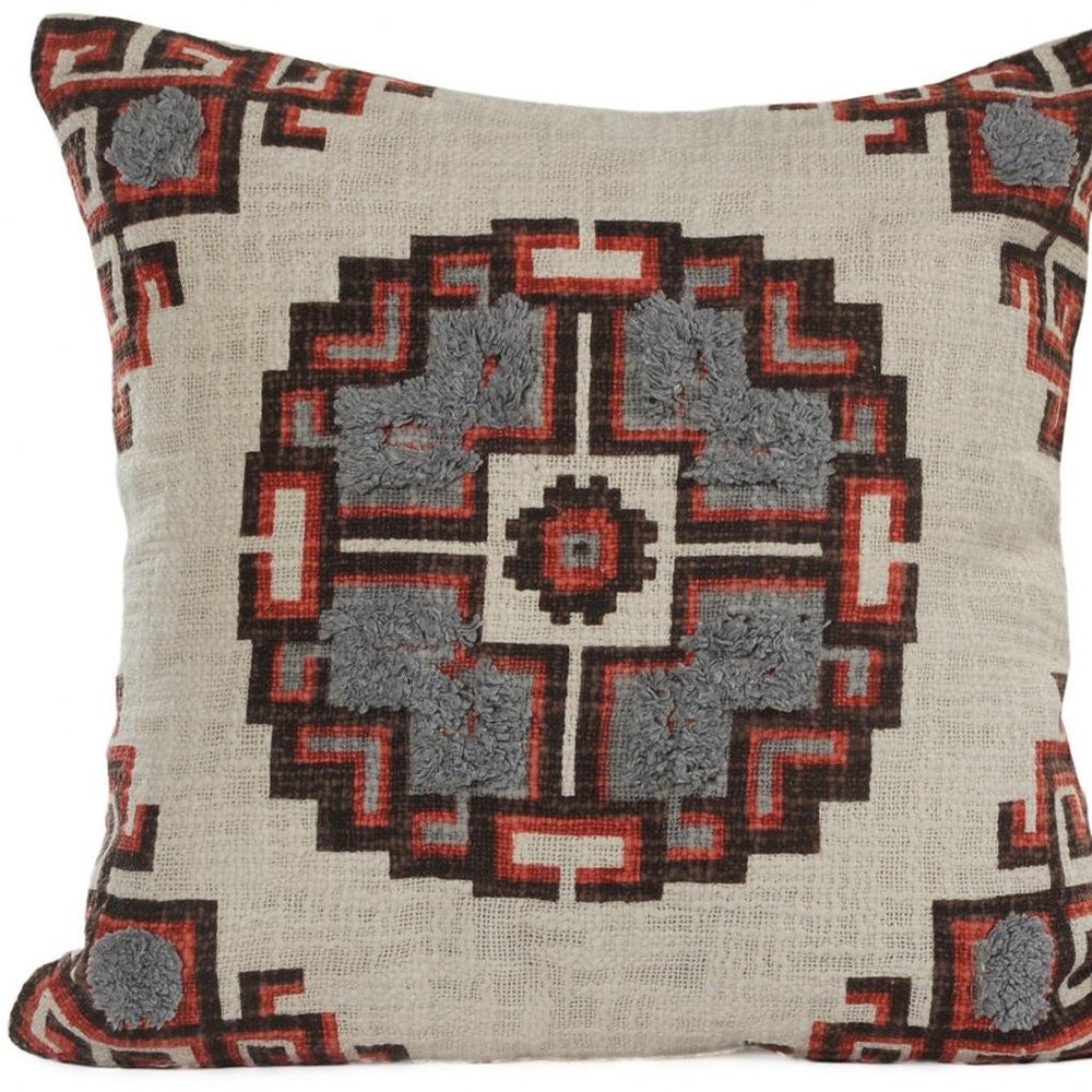 18" X 18" Brown And Beige 100% Cotton Abstract Zippered Pillow