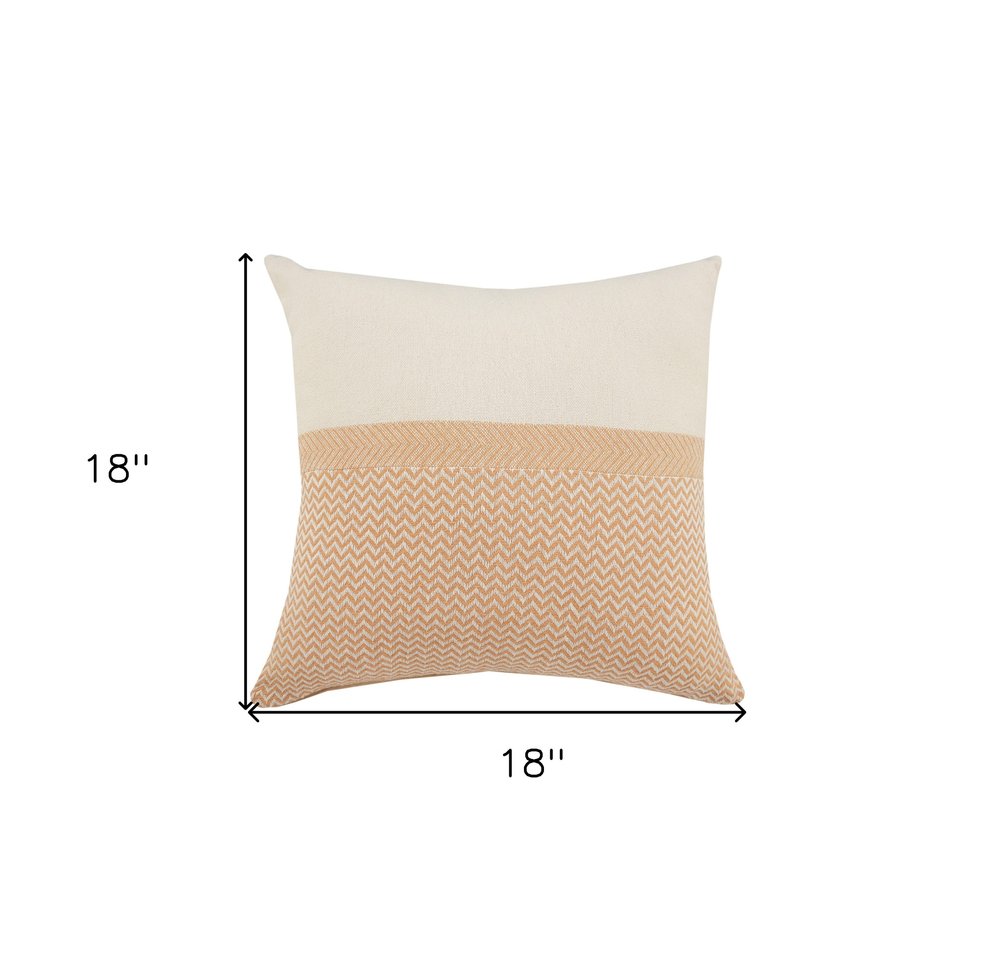 18" Orange and Off White Throw Pillow
