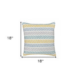 18" Yellow And Teal Striped Cotton Throw Pillow