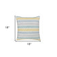 18" X 18" Yellow And Teal 100% Cotton Striped Zippered Pillow