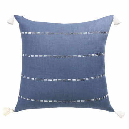 20" X 20" Navy Linen Striped Zippered Pillow