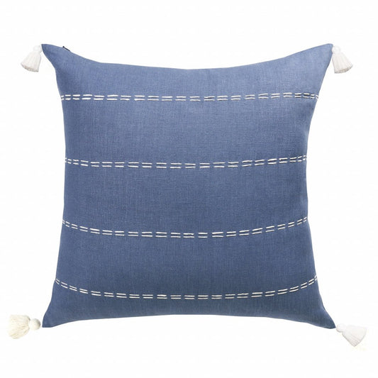 20" X 20" Navy Linen Striped Zippered Pillow