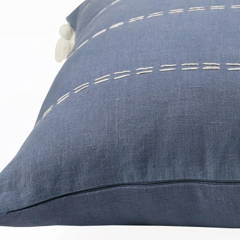 20" X 20" Navy Linen Striped Zippered Pillow