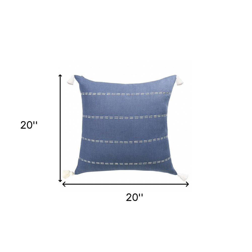 20" X 20" Navy Linen Striped Zippered Pillow
