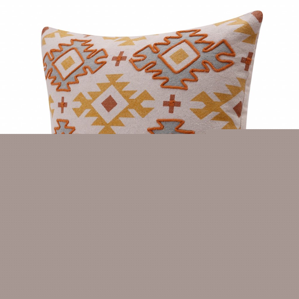 20" Yellow And Rust Cotton Geometric Throw Pillow