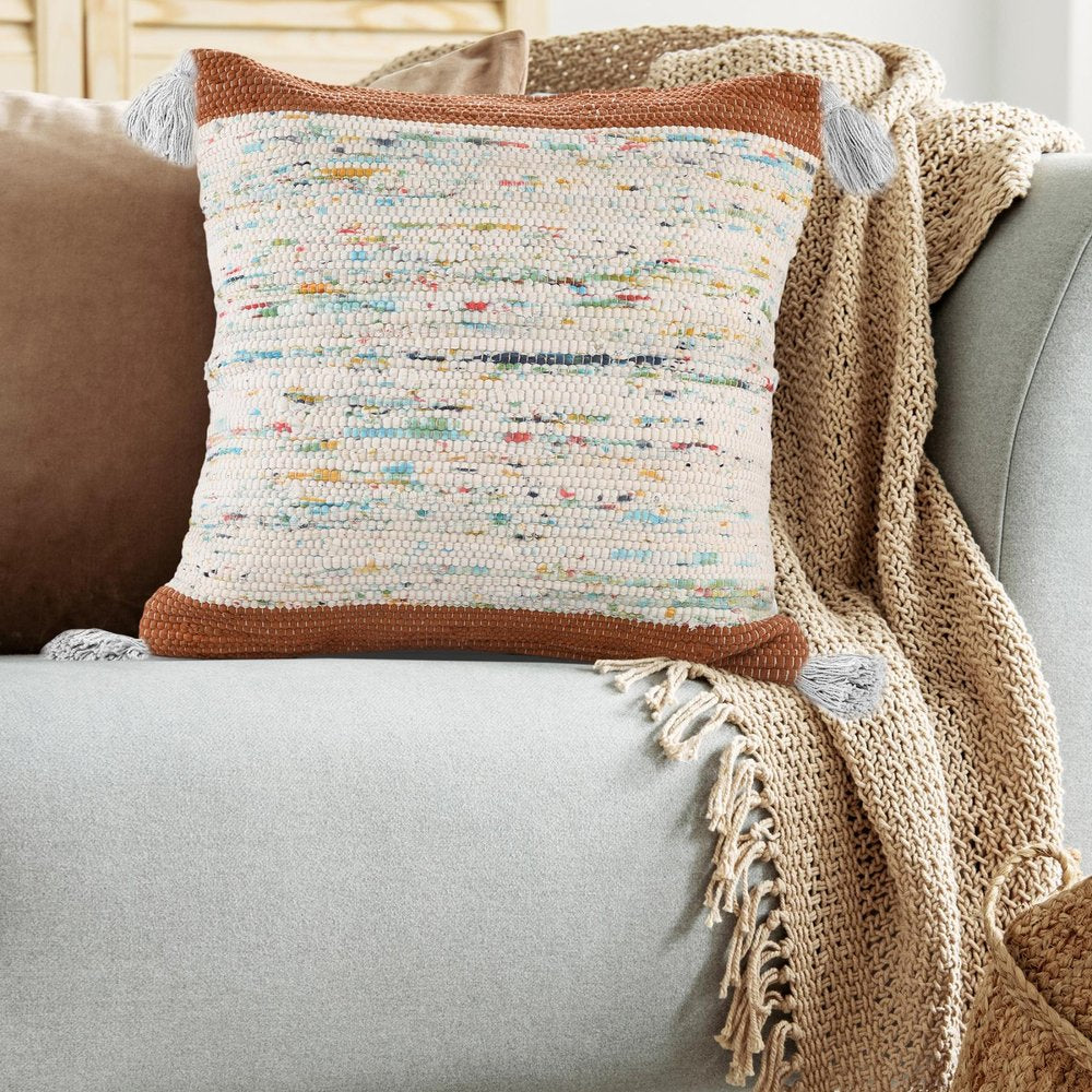 20" Blue And Off White Cotton Abstract Throw Pillow