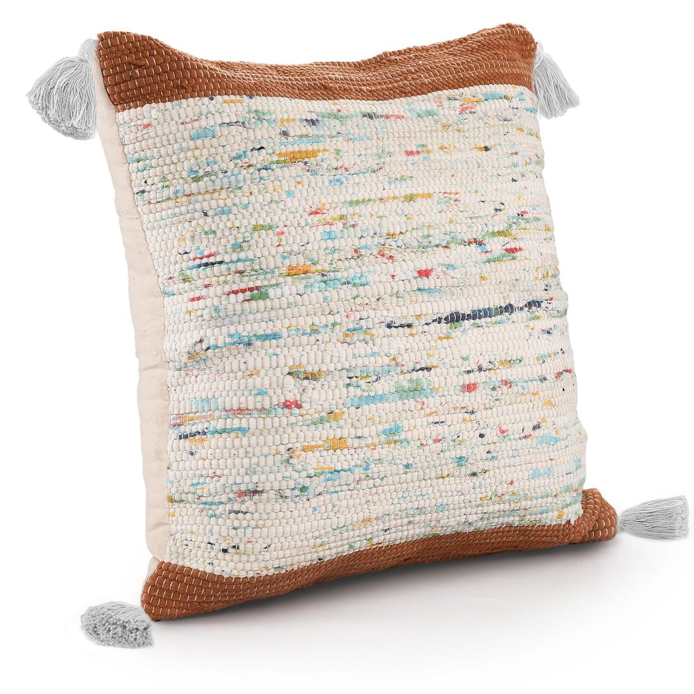 20" Blue And Off White Cotton Abstract Throw Pillow
