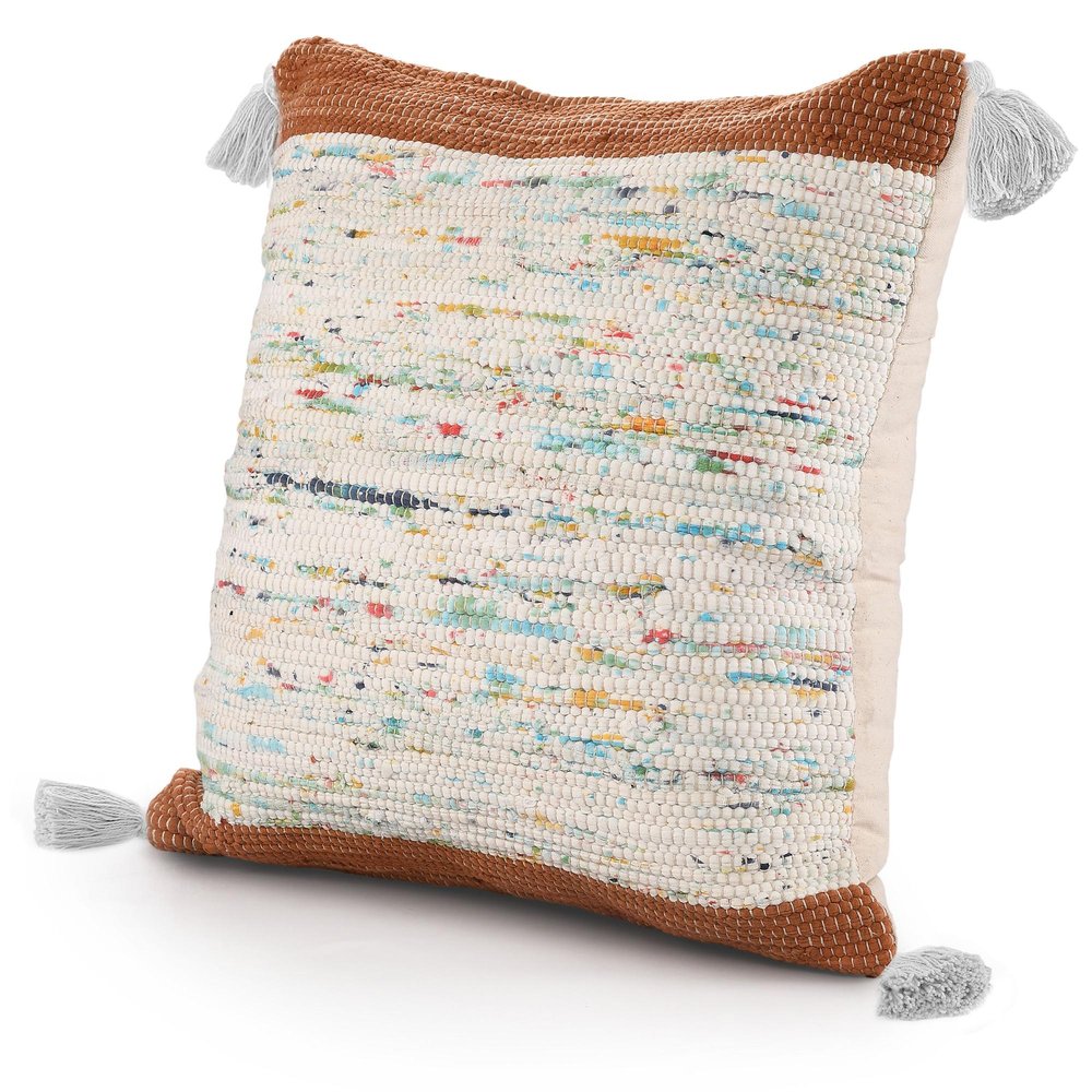 20" Blue And Off White Cotton Abstract Throw Pillow