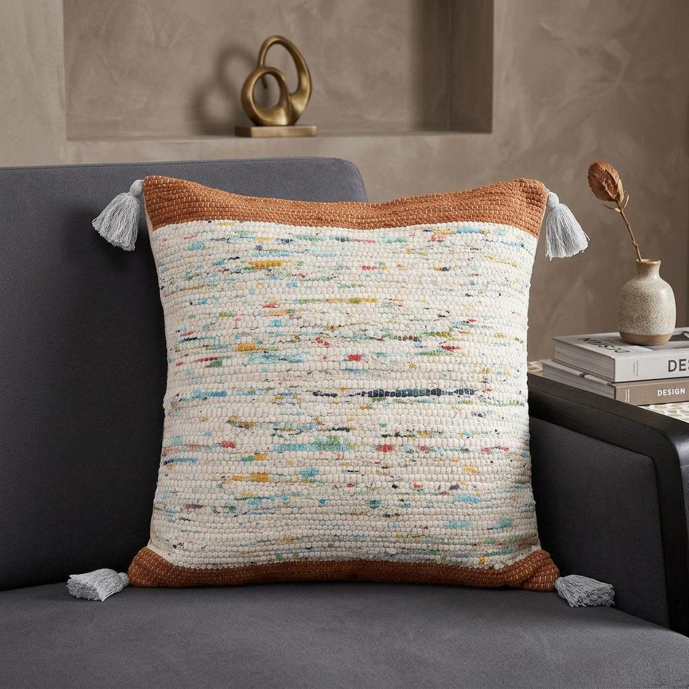 20" Blue And Off White Cotton Abstract Throw Pillow