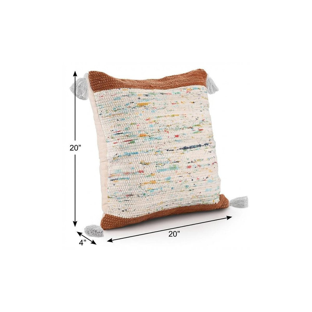 20" X 20" Green And Off-White 100% Cotton Abstract Zippered Pillow