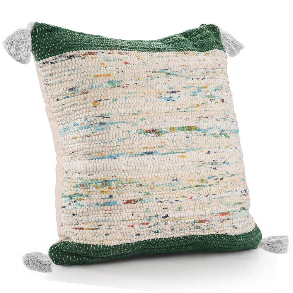 20" Blue And Off White Cotton Abstract Throw Pillow