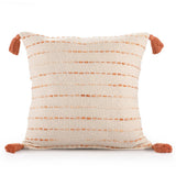 20" Olive Green And Ivory Cotton Striped Throw Pillow with Tassels