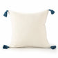 20" White Navy Blue And Yellow Fabric The sea is my happy place Text Throw Pillow with Tassels