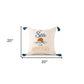 20" White Navy Blue And Yellow Fabric The sea is my happy place Text Throw Pillow with Tassels
