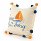 20" Natural Blue And Orange Come Sail Away Throw Pillow With Pompoms And Texture