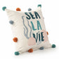 20"  Natural Aqua And Gray Sea La Vie Seashells Throw Pillow with Pompoms