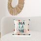 20"  Natural Aqua And Gray Sea La Vie Seashells Throw Pillow with Pompoms