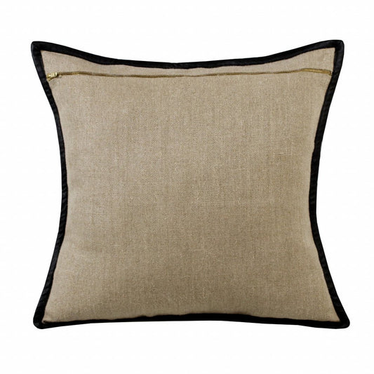 20" Tan And Black Linen Color Block Throw Pillow
