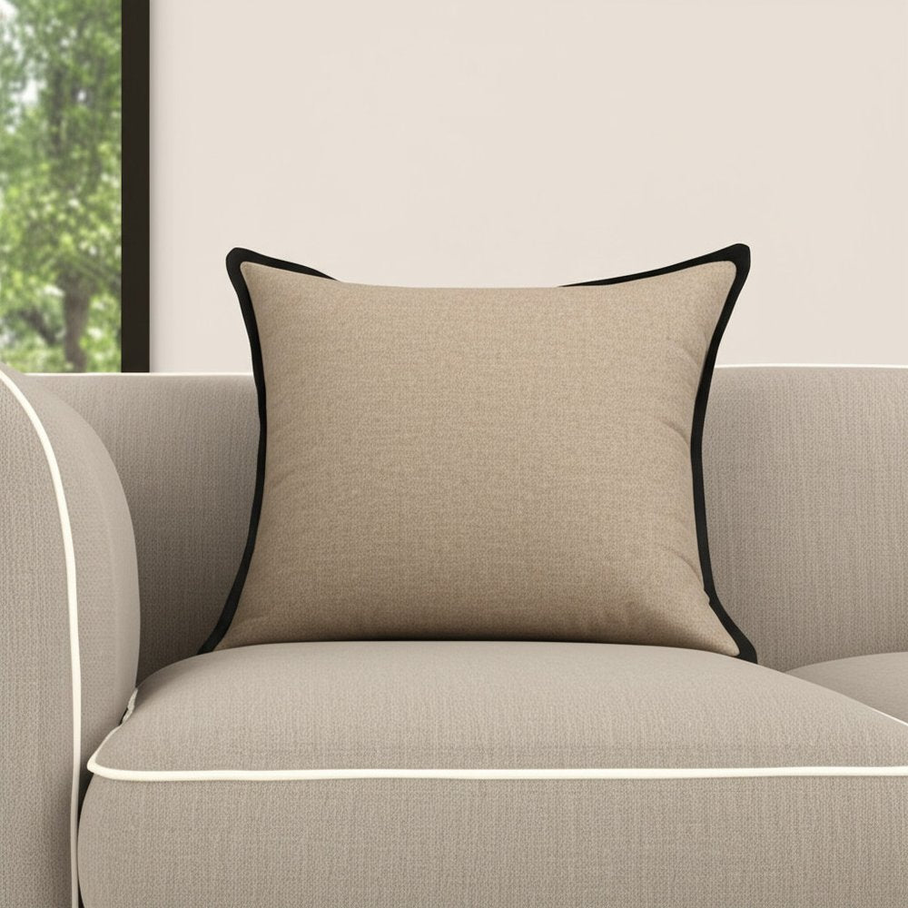 20" Tan And Black Linen Color Block Throw Pillow