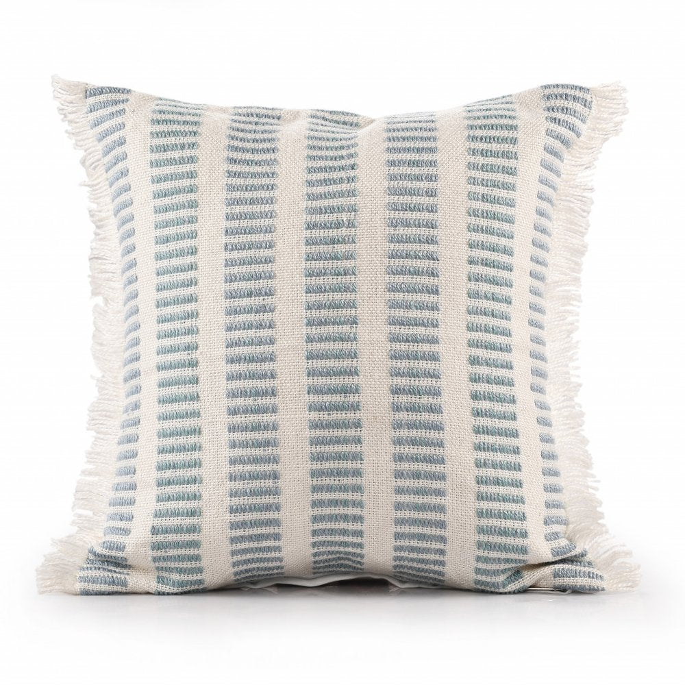 20" Blue And Ivory Striped Throw Pillow