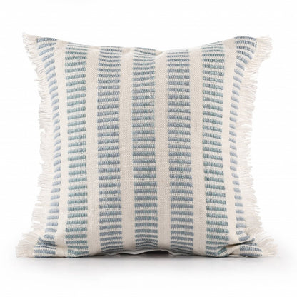 20" Blue And Ivory Striped Throw Pillow
