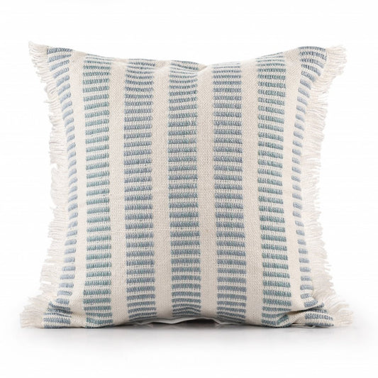 20" Blue And Ivory Striped Throw Pillow